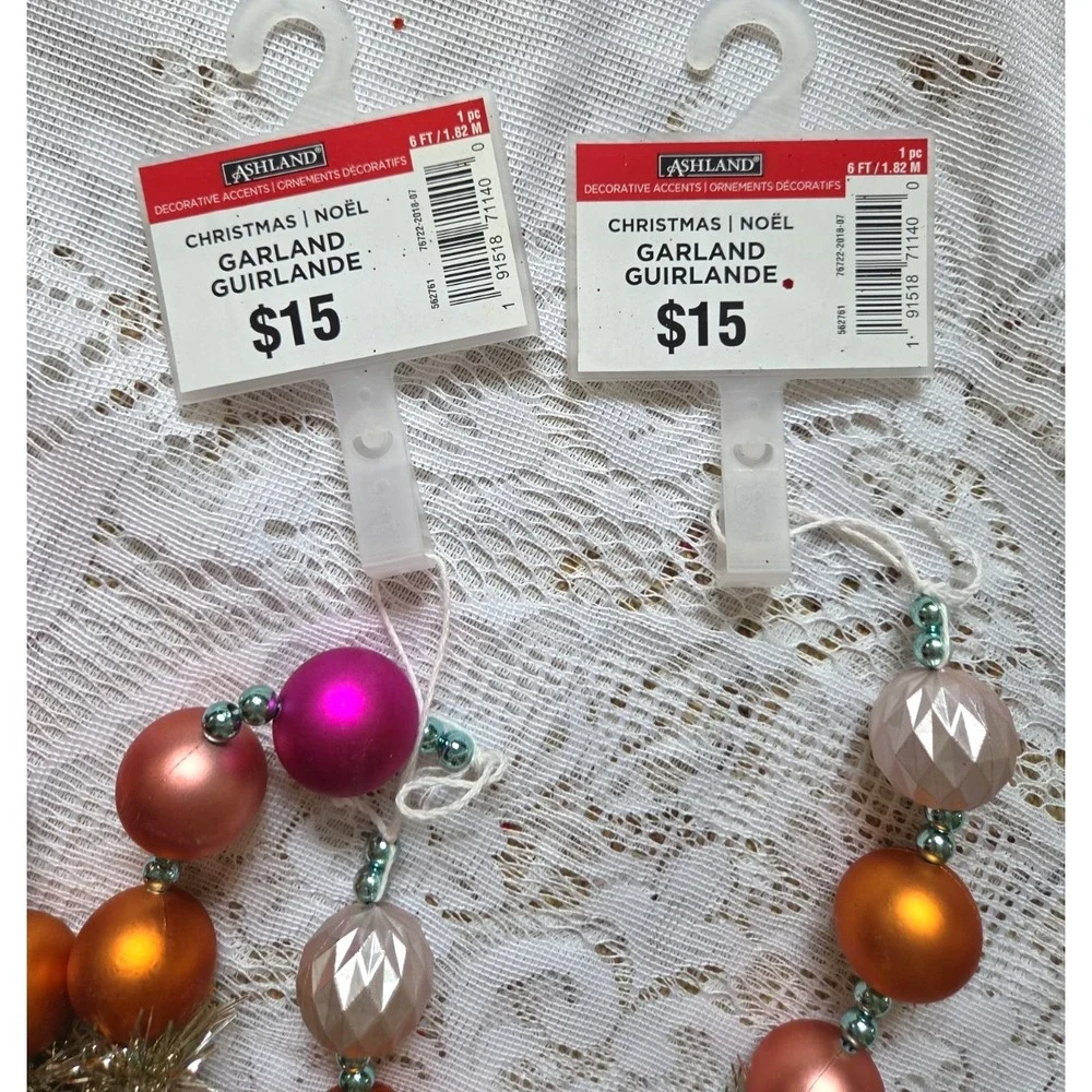 Lot of 2 Ashland Christmas Noel Garland Multicolor Pink Decorative 6ft. Each New